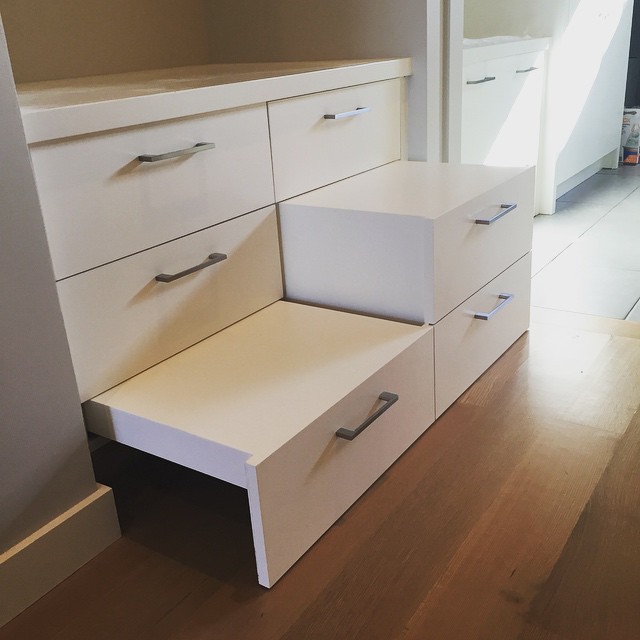 Our carpenters at ATX Trim are true craftsmen. Created this cool pull out step for the little ones to reach the mud room bench.