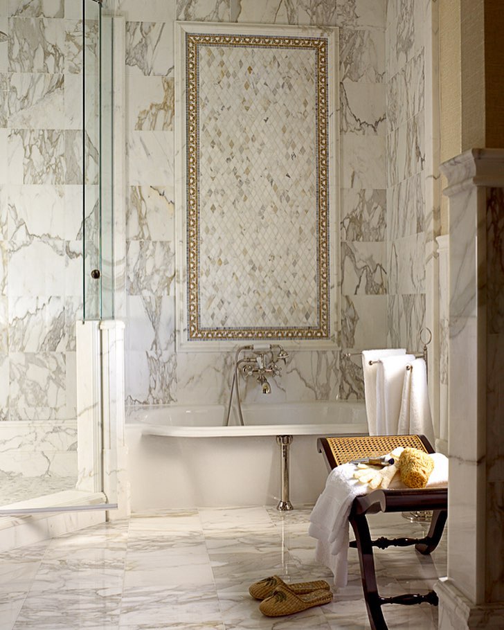A classic marble bath for lounging. Construction Management by @foursquarebuilders