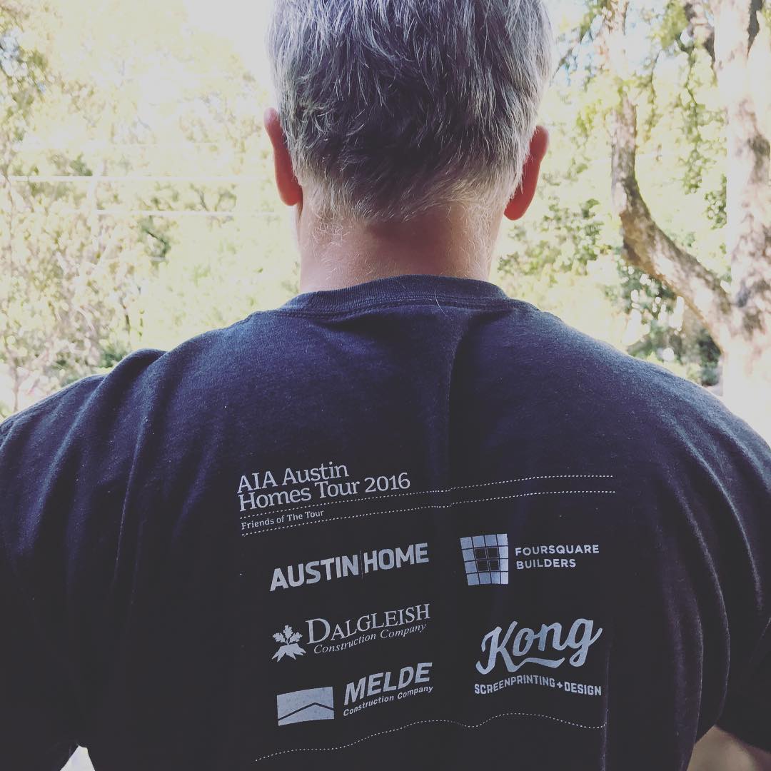Yes, for those in the know, that's Mel Lawrence sporting his 2016 @aiaaustin homes tour T-Shirt sponsored by @foursquarebuilders
