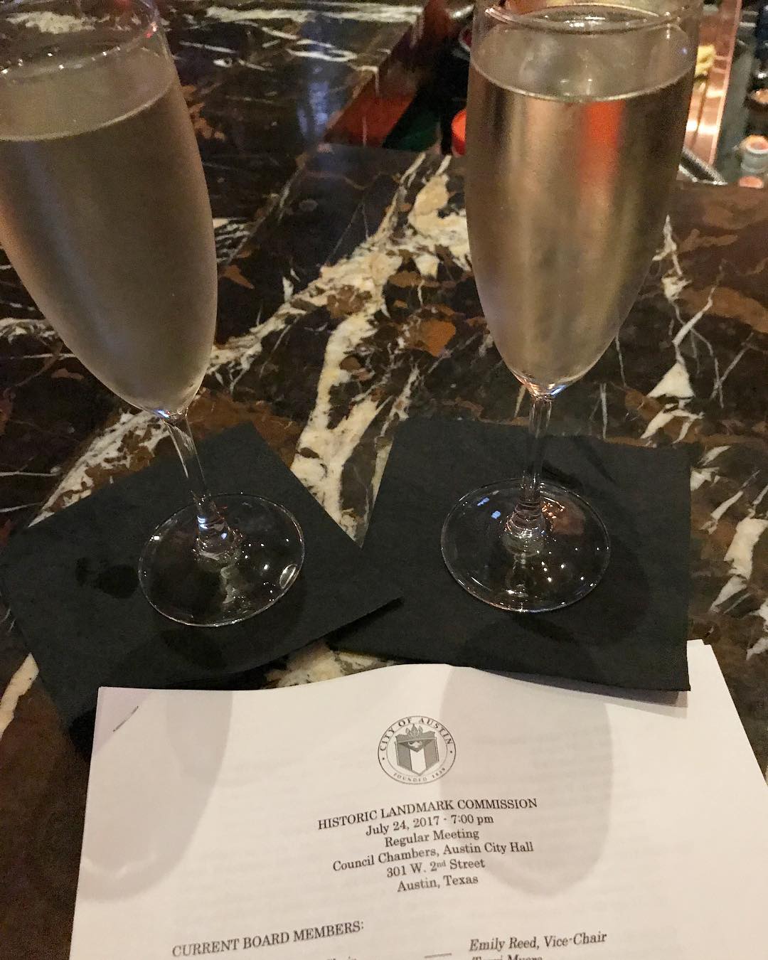 A Foursquare tradition! Champagne celebration after getting through City of Austin Historic Landmark Commission for our Terrytown project.