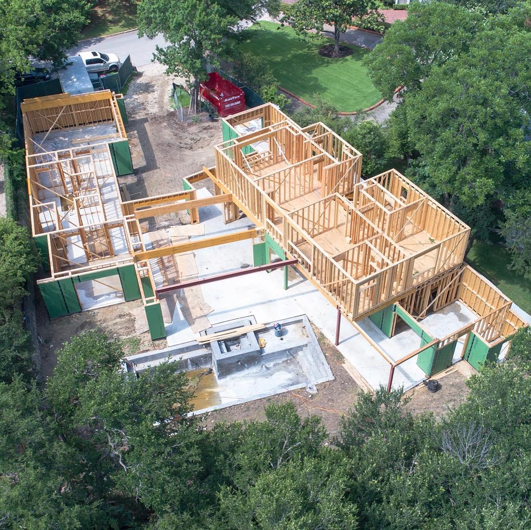 Tarrytown build taking shape. Thanks to @redpantsstudio for the great drone footage! Design by @lankerani_architecture Built by @foursquarebuilders Interiors by @lovecounty