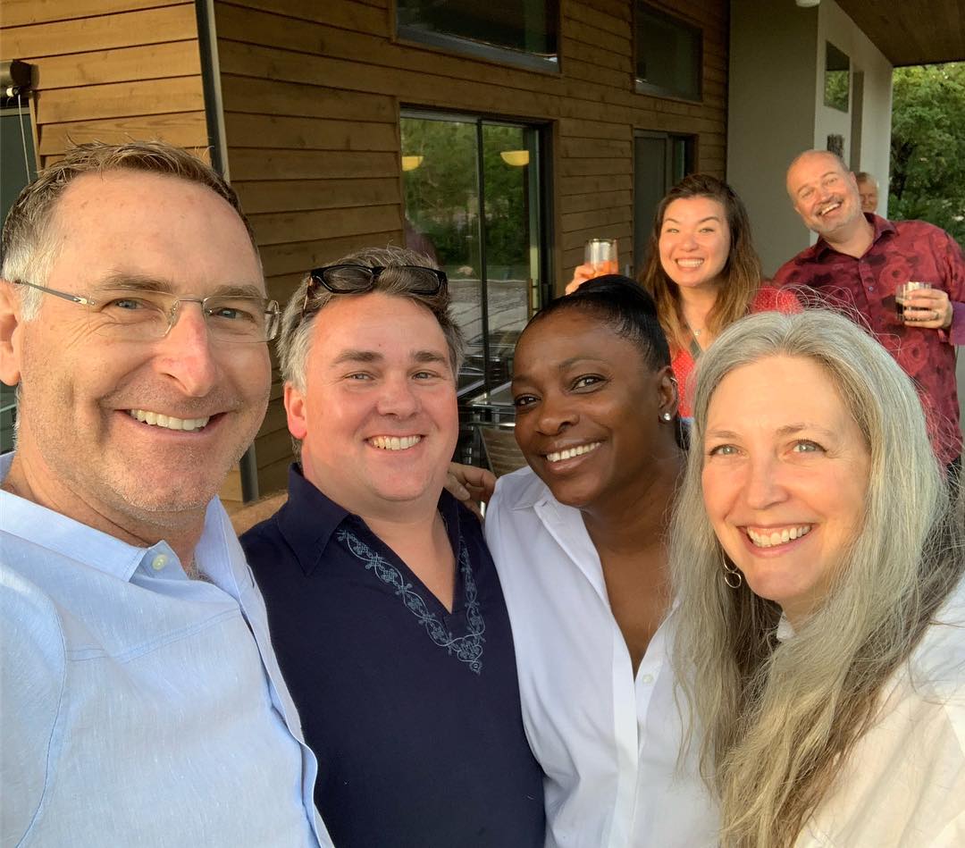 Selfie time on the front porch with our designer Eric Brown and our clients Pat and Michael.