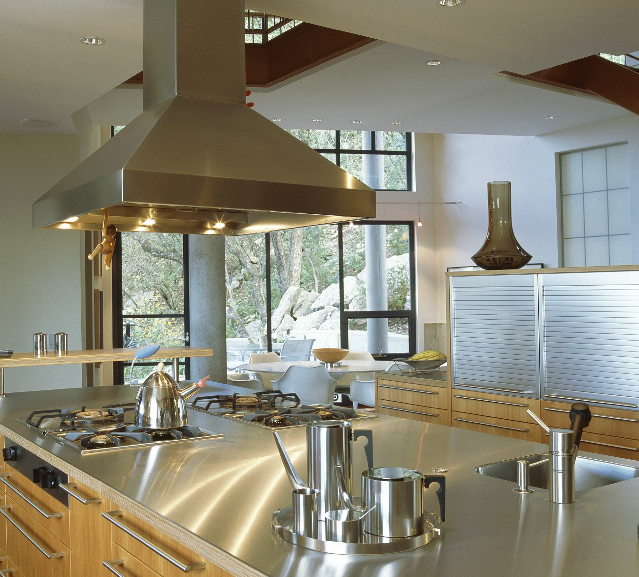 Bulthaup kitchen with stainless steel countertops.