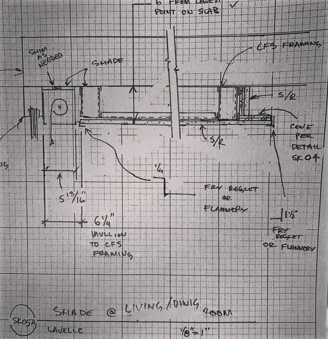 Always love a good Design/Build drawing, which solves both a shade pocket and cove lighting detail, by our Head of Construction.