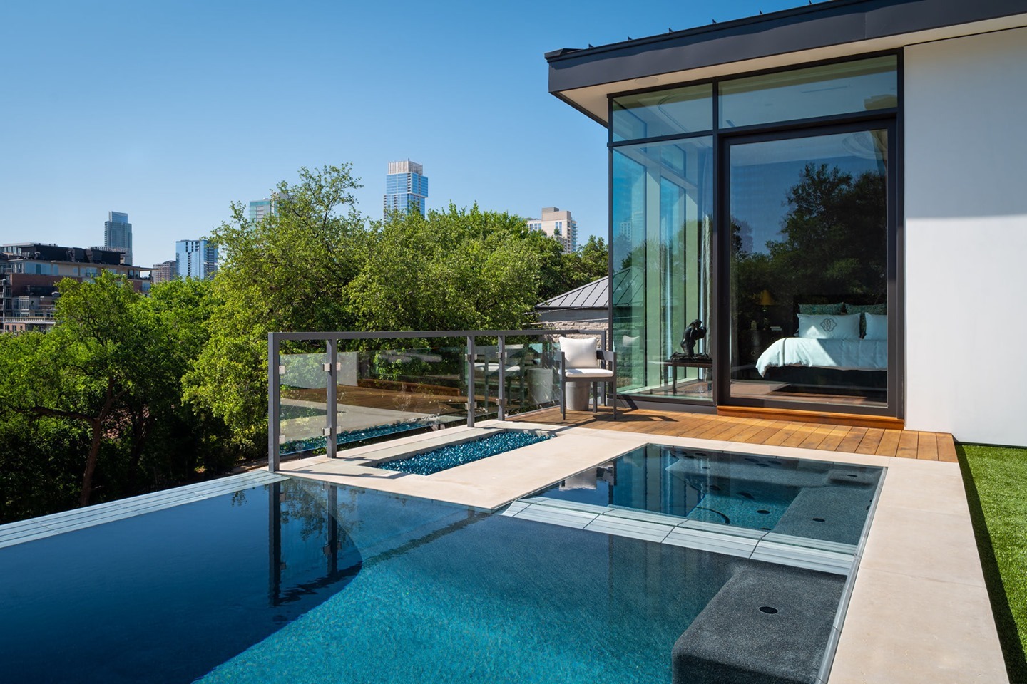 Our clients could be sheltered in place pretty much anywhere they wanted. Their first choice was to be in their new home overlooking Austin’s downtown skyline. ⁠
⁠
Built by @foursquarebuilders Designed by @laruearchitects Pool by @austinwaterdesigns Interiors by @lovecounty